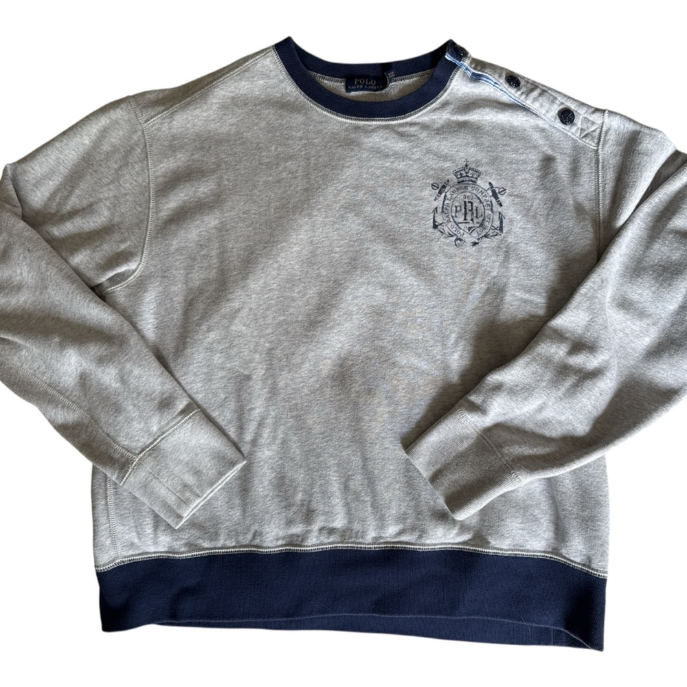 Polo by Ralph Lauren Heather Gray Sweatshirt with Navy Trim Nautical
